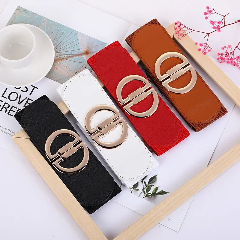 Women's Belt Gold Pair Buckle Black Waist Seal Fashion Elastic Wide White Red Good Quality Dress Knit Designer Belt