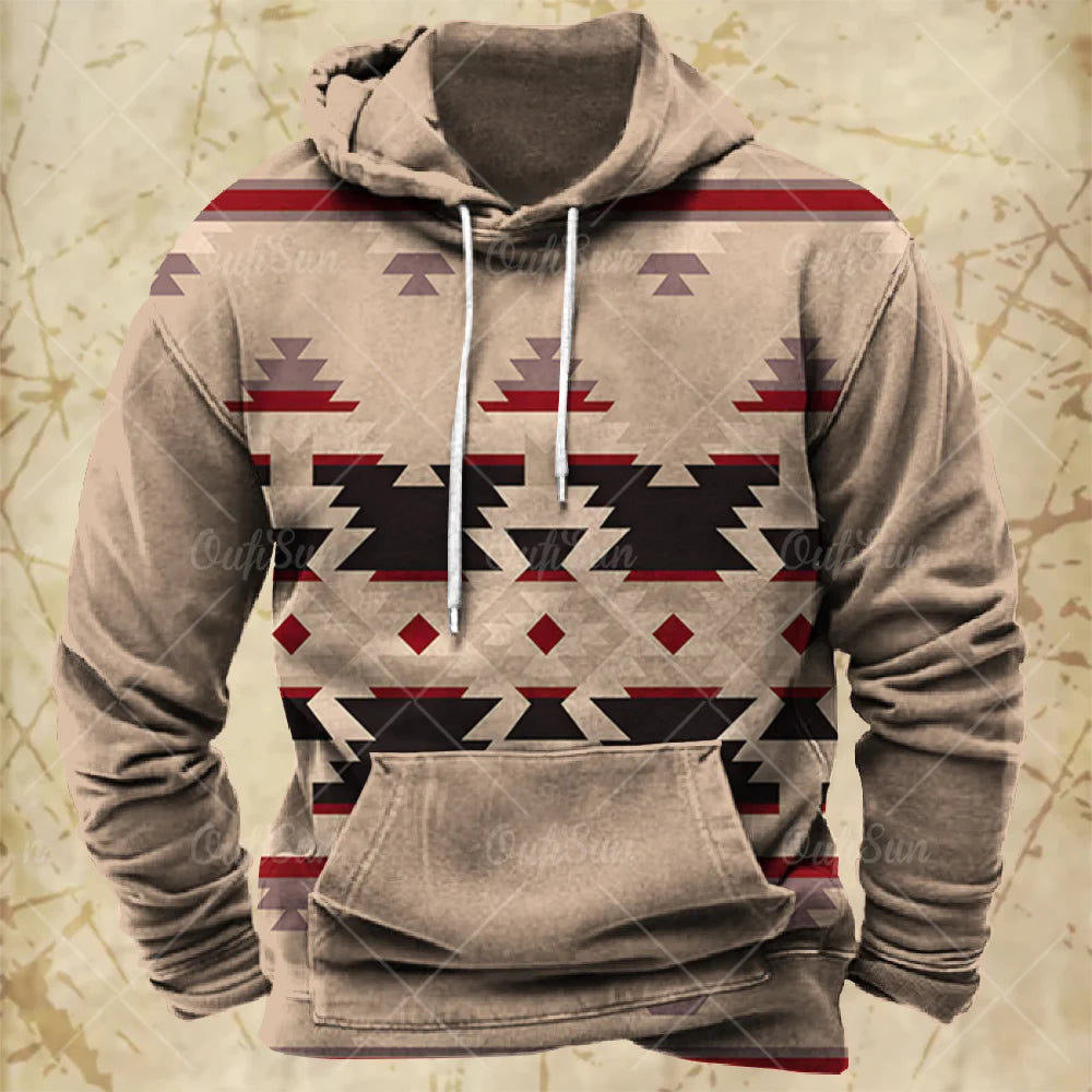 Men Hooded Vintage Print  Sweatshirt