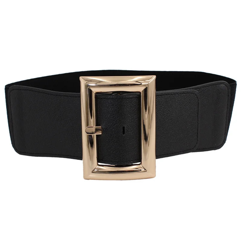 Women Wide Elastic Dress Belt Stretch Waist Belt Vintage Fashion Casual Cinch Belt Buckle Retro PU Leather Punk Waistband пояс