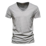 Solid Color V-Neck Pure Cotton T-Shirt