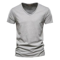 Solid Color V-Neck Pure Cotton T-Shirt