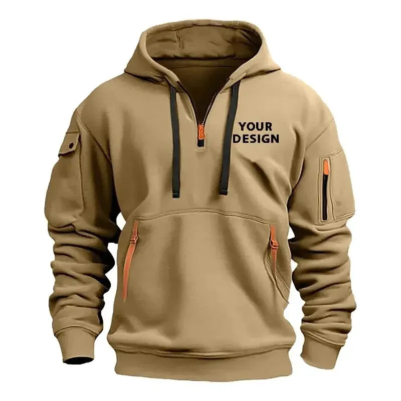 Men's Sports Zipper Arm Pocket Loose Casual Sweatshirt