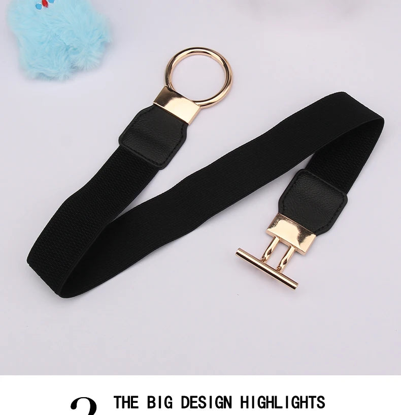 Women's Fashion Round Buckle Belt, Simple 4cm Wide Elastic Waistband, Decorative Temperament Waist Cincher
