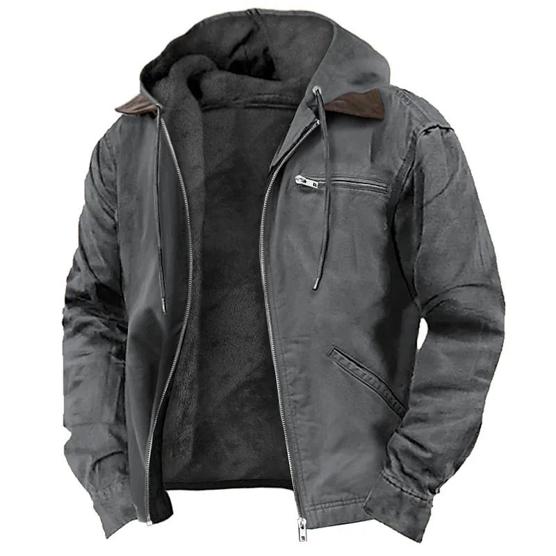 Men's Solid-Color Hooded Cotton Jacket