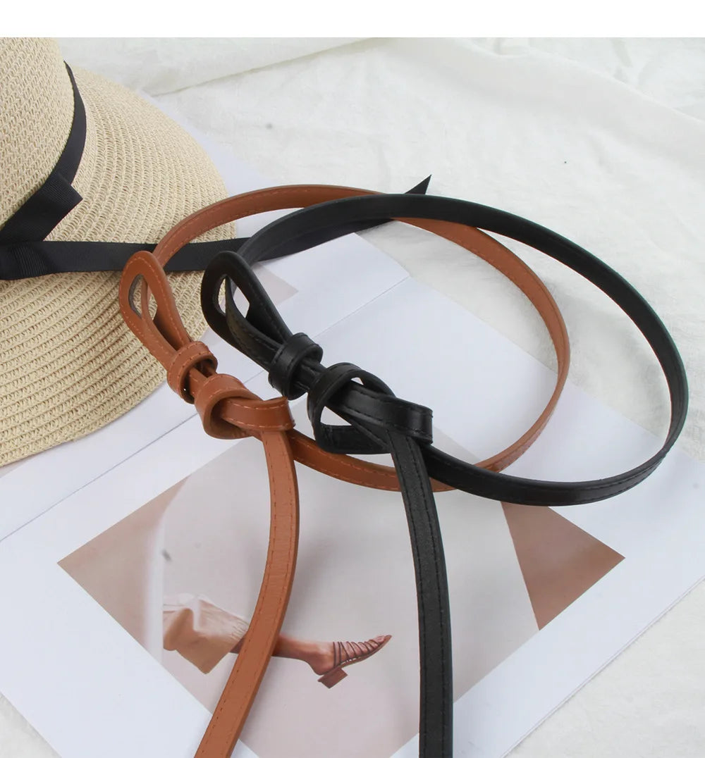 Thin Knotted Belts for Women Belt Lady Waist Band Soft Leather Waist Belt Solid Color Strap Dress Coat  Accessories Luxury