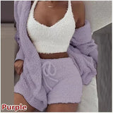 Fashion Solid Color Plush Three-Piece Set