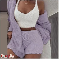 Fashion Solid Color Plush Three-Piece Set