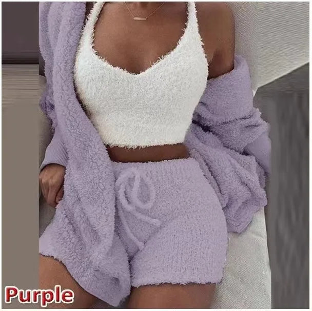 Fashion Solid Color Plush Three-Piece Set