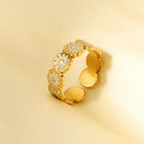 Elegant Ring Enamel Stainless Steel Rings For Women Men Accessories Flower Plant Jewelry Real Gold