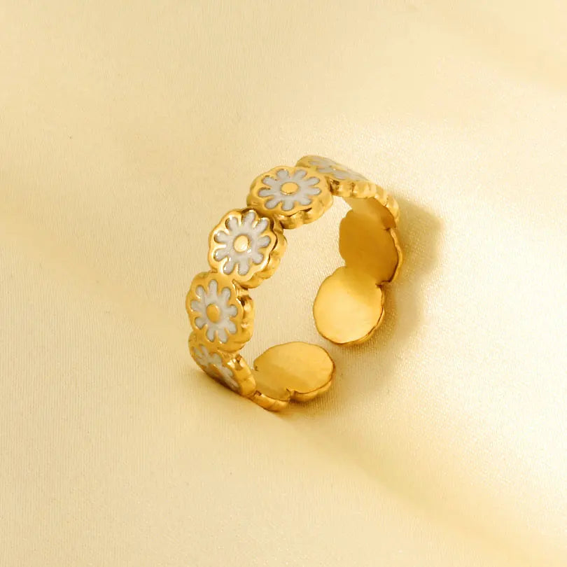 Elegant Ring Enamel Stainless Steel Rings For Women Men Accessories Flower Plant Jewelry Real Gold