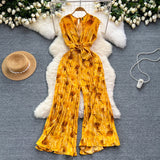 Summer Elegant Abstract Print High Jumpsuit