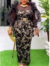 African  Fashion Plus Size Sequin Evening Party Long Dress