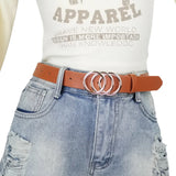 Women's Belt Trend Triple Round Buckle Belt Simple Versatile Youth Belt PU Leather Belt Paired with Jeans Dress Ladies Belts