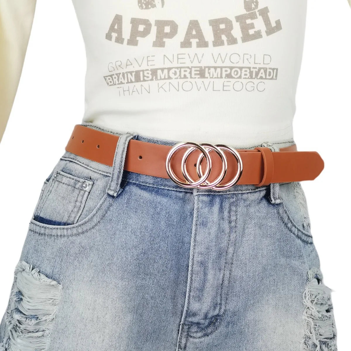Women's Belt Trend Triple Round Buckle Belt Simple Versatile Youth Belt PU Leather Belt Paired with Jeans Dress Ladies Belts