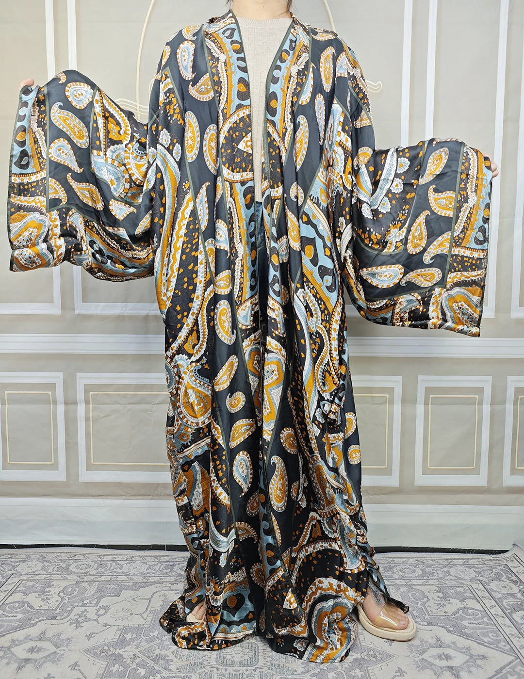 African Dresses For Women Plus Size Muslim Summer Silk Loose Cardigans Traditional Ramadan Long Duster Coat For Party