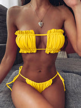 Female Sexy Pleated Mini Thong Bikini Set
