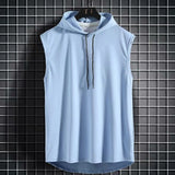 Men Tie Collar Hooded Sleeveless Vest