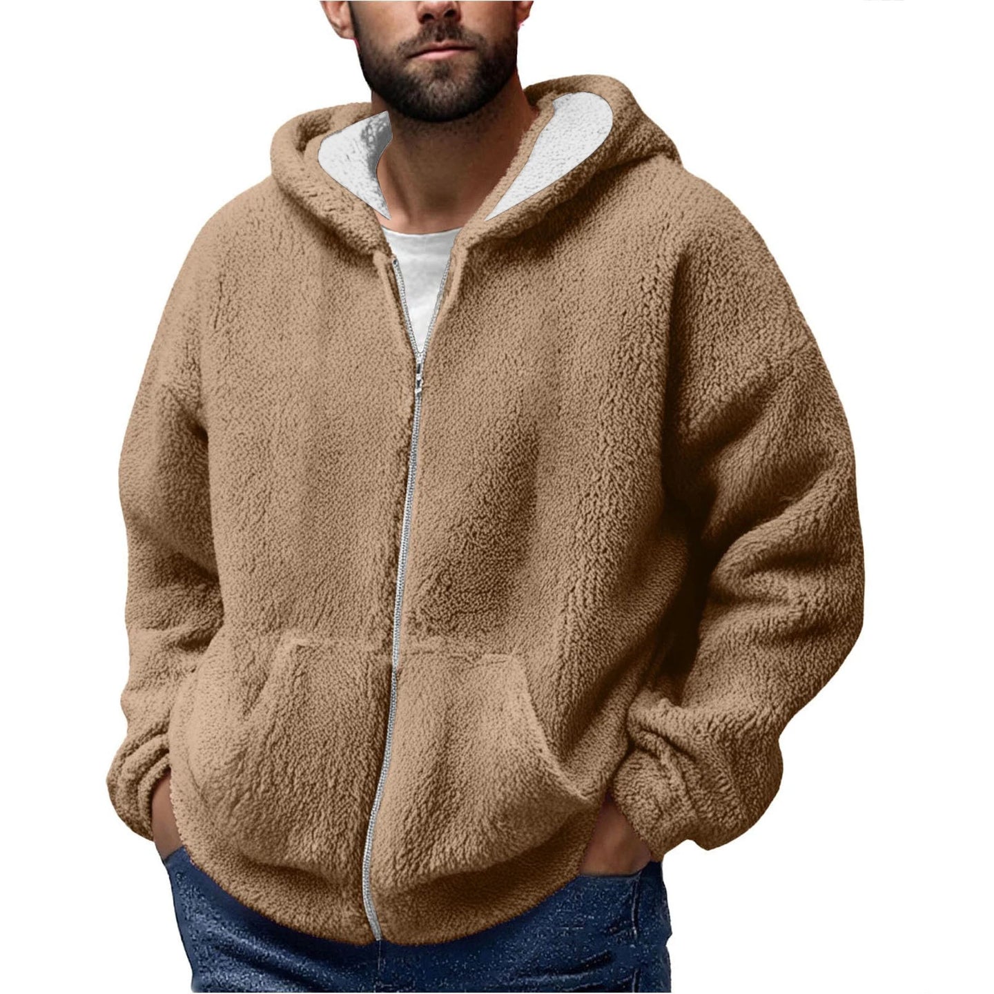 Men's Winter Zipper Hooded Fleece Sweatshirt with Pocket