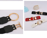 Women's Fashion Round Buckle Belt, Simple 4cm Wide Elastic Waistband, Decorative Temperament Waist Cincher