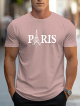 Short Sleeve Paris Pattern Print Casual O-Neck T-Shirt