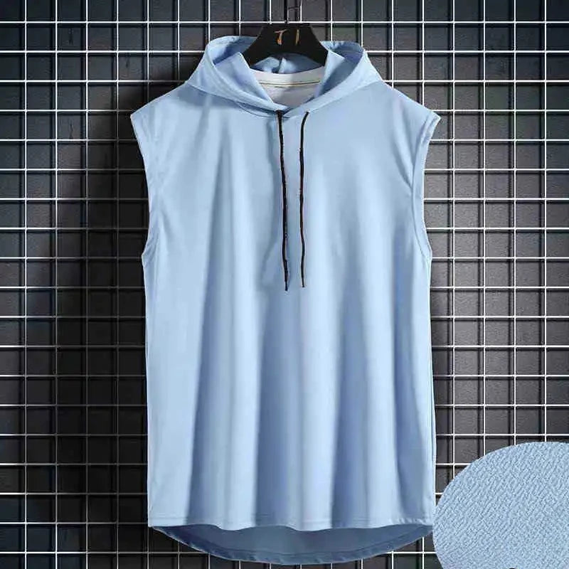 Men Tie Collar Hooded Sleeveless Vest