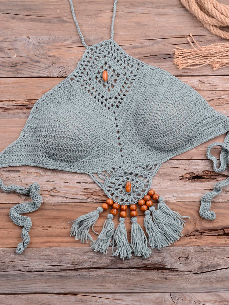 Crochet Bohemia Style Off Shoulder Bikini