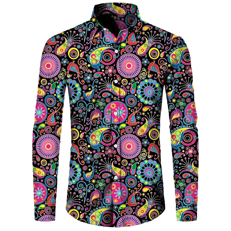 Long Sleeve 3D Printed Retro Ethnic Style Shirt