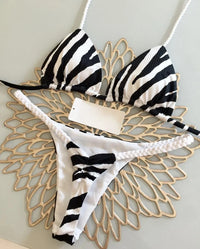 High Waist Sexy Thong Zebra Print Bikini Set