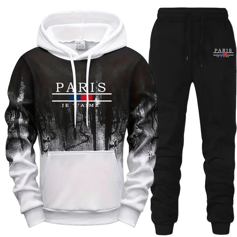 2025 New Mens Tracksuit Casual Printing Splash-ink Hooded Sweatshirts Daily Sports Jogging Mens Clothing Single Piece Tops Pants