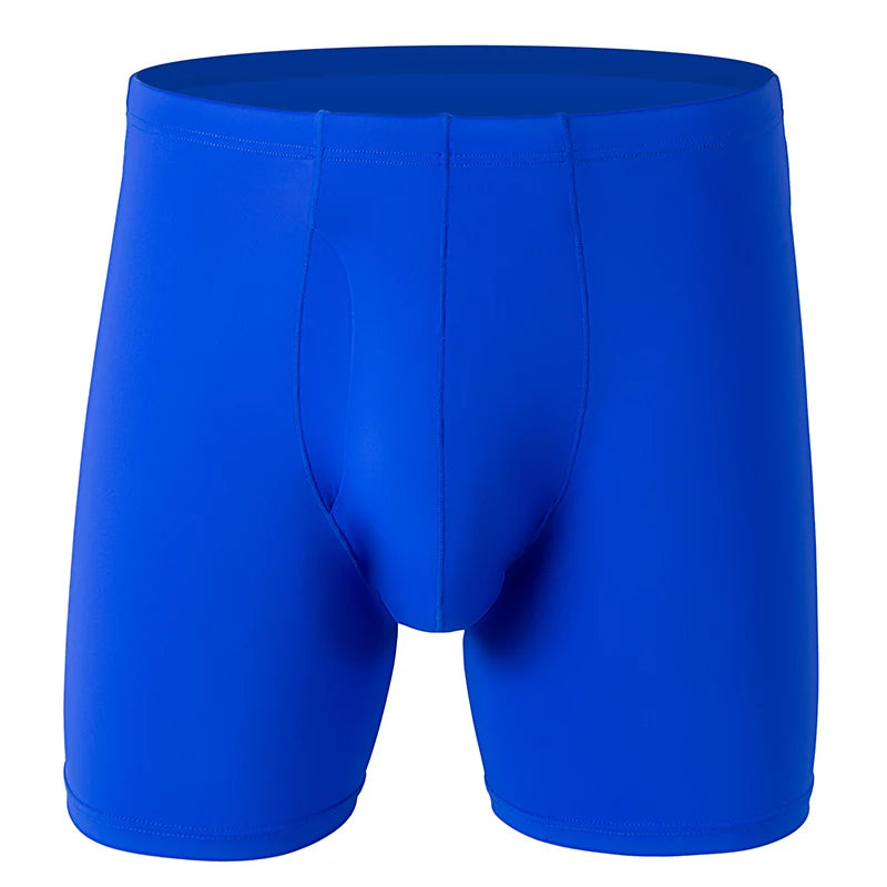 Men Underwear Boxers Shorts Solid Ice Silk Panites Man Breathable U Convex Pouch Middle Long Leg Underpants Cueca Calzoncillo