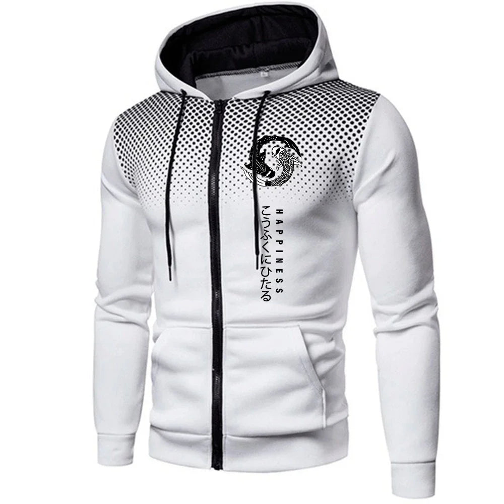 Casual Men's Hoodies Printing Daily Zipper Jacket Outdoors Sports Jogging Mens Clothing Autumn Winter Round Dot Sweatshirts Coat