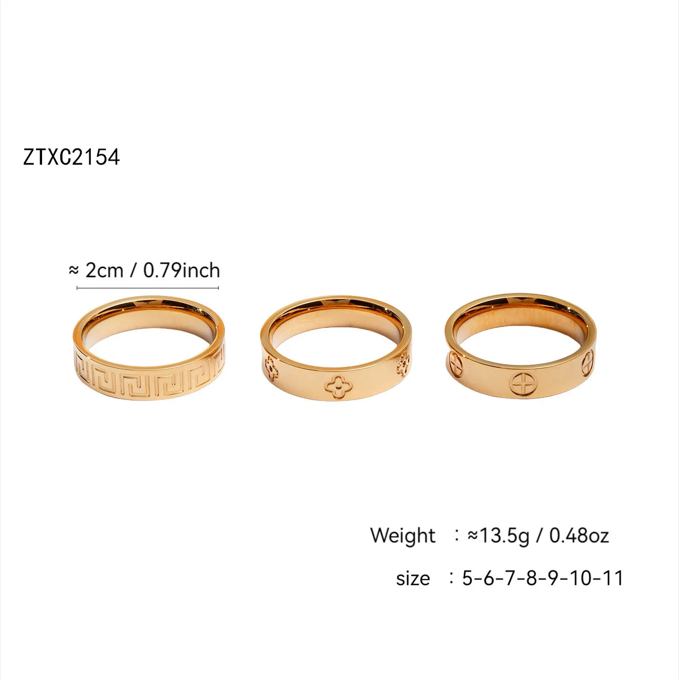 18K Gold, Great Wall Pattern, Four Leaf Flower, Cross Ring For Women