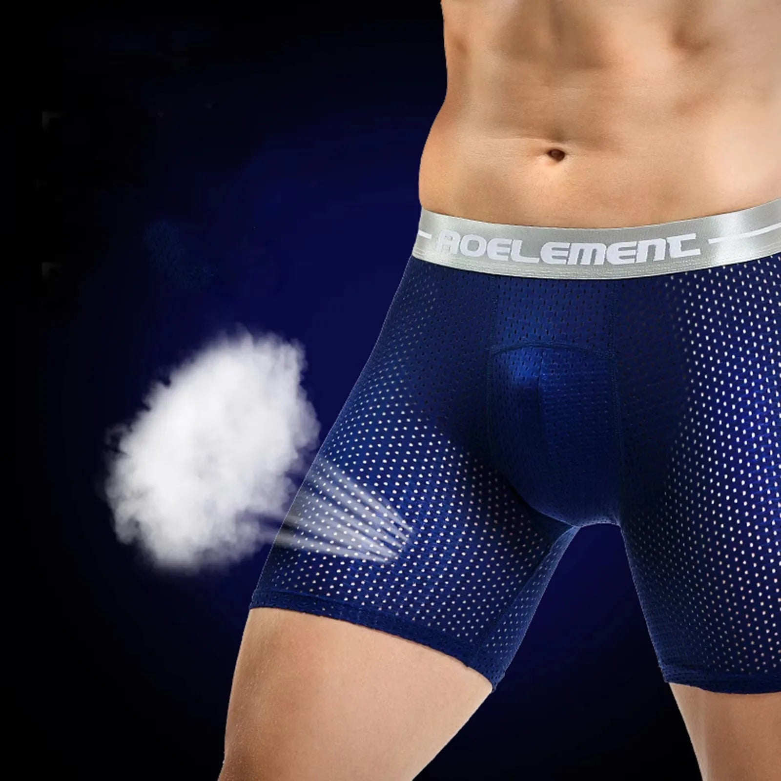 Men's Boxers Shorts Ice Silk Mesh Underwear Cueca Breathable U Convex Pouch Panties Man Middle Long Leg Underpants Large Size