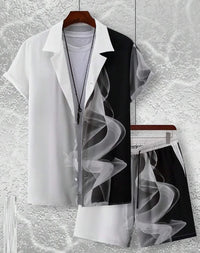 Men 3D Printed Retro Hawaiian Shirt Set