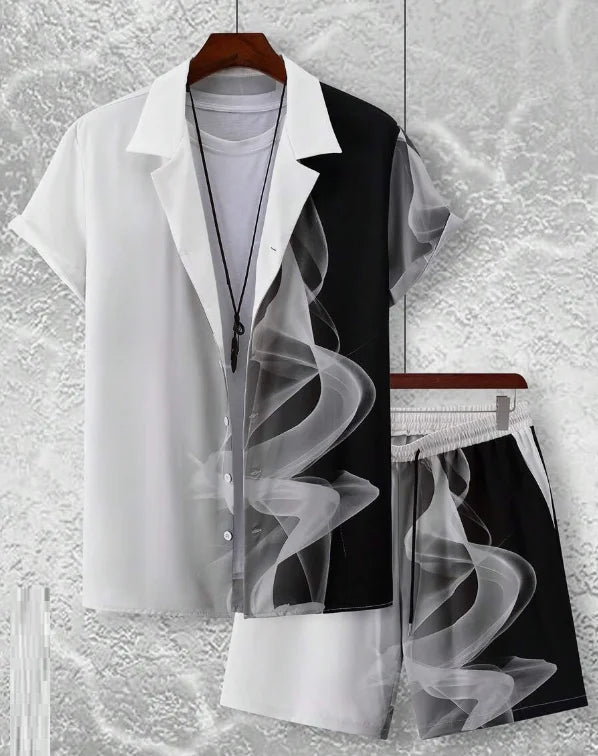 Men 3D Printed Retro Hawaiian Shirt Set