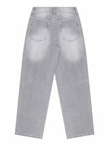 Women Straight Denims Washed Distressed Pants