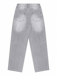 Women Straight Denims Washed Distressed Pants