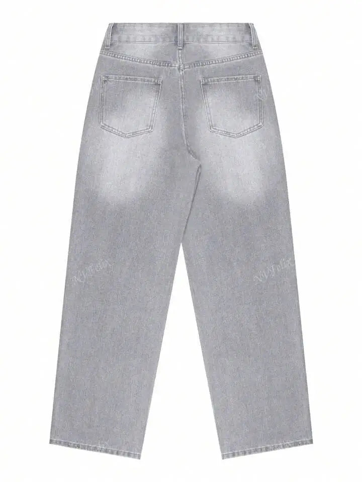 Women Straight Denims Washed Distressed Pants