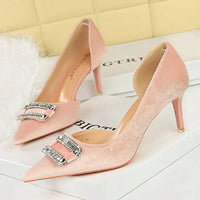 Women Thick Velvet Shallow Pencil High Heels
