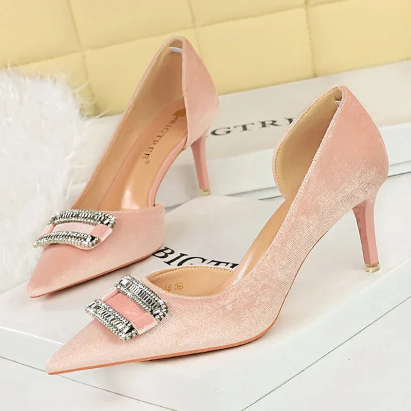 Women Thick Velvet Shallow Pencil High Heels