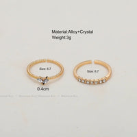 2pcs/set Gold Color Heart Zircon Rings