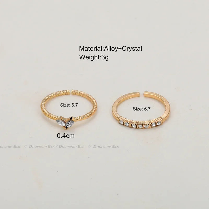 2pcs/set Gold Color Heart Zircon Rings