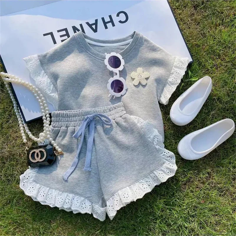 Summer Lace Patchwork Top & Shorts Set