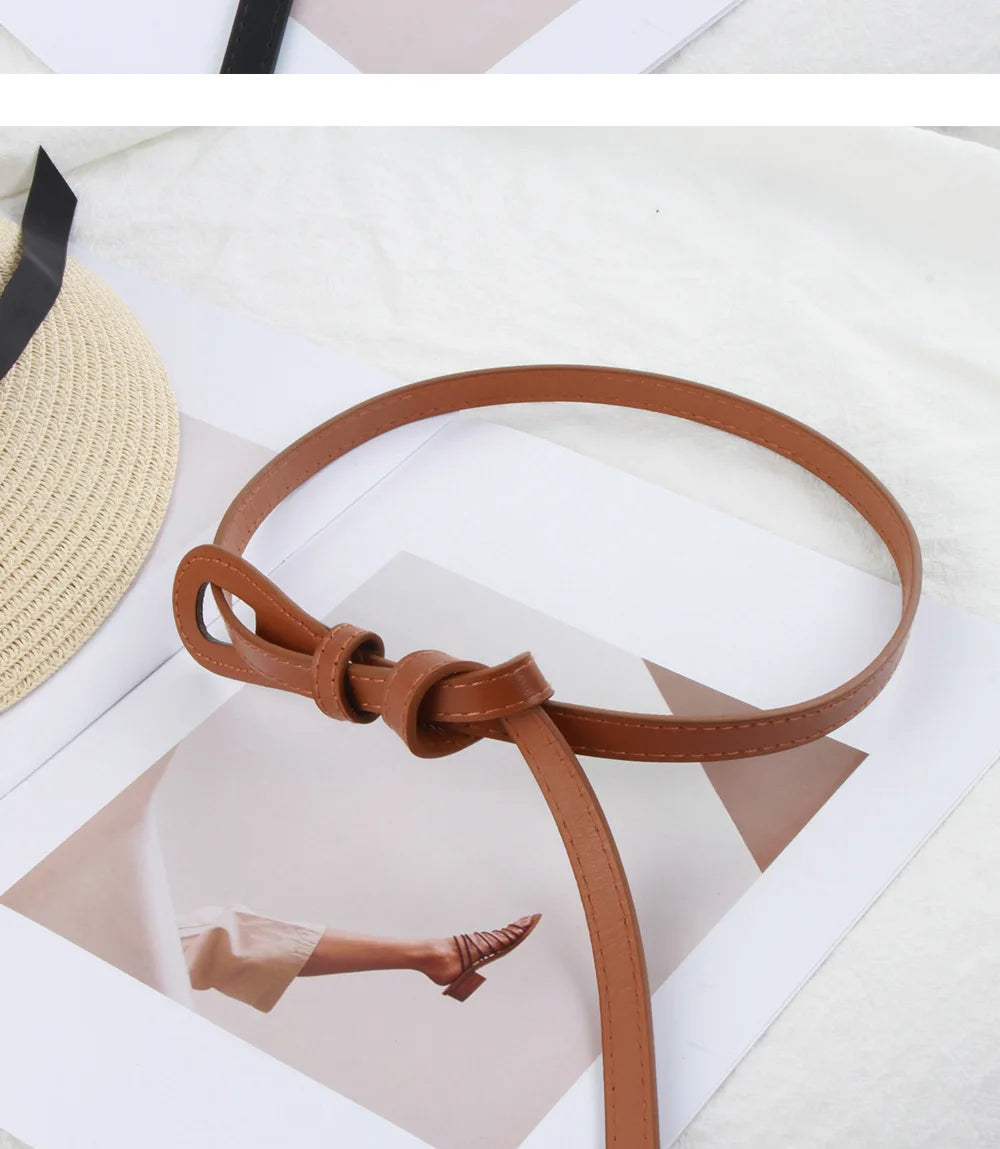 Thin Knotted Belts for Women Belt Lady Waist Band Soft Leather Waist Belt Solid Color Strap Dress Coat  Accessories Luxury