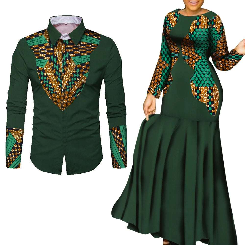 African Clothes for Couple African Clothing for Lovers Man's Woman's Long Party Maxi Dress WYQ