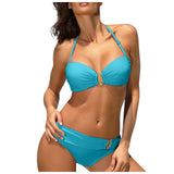 Women's Sexy Solid Color Neck Bikini Suits