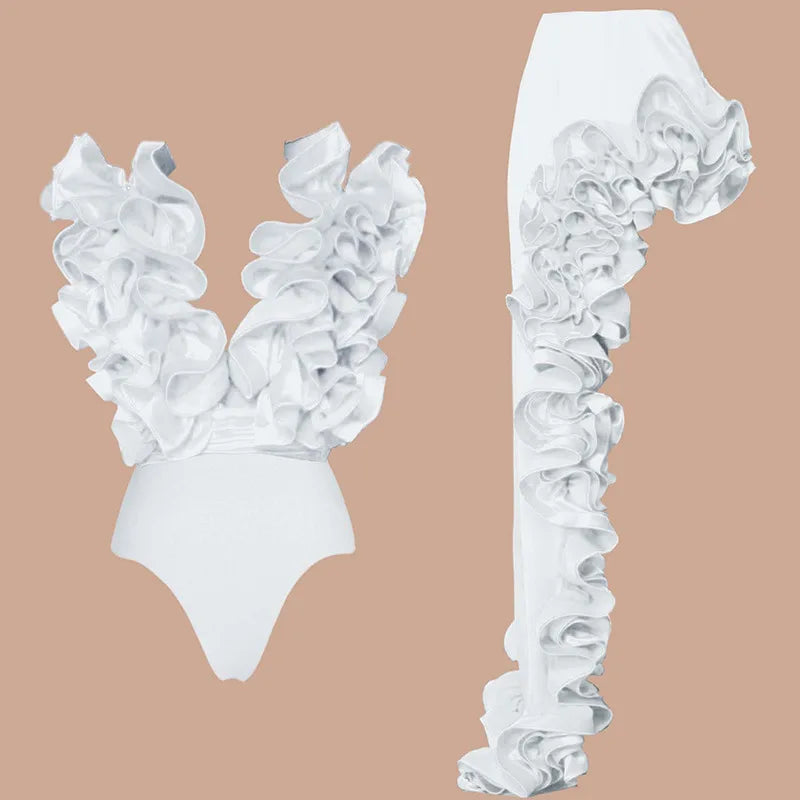 Women Ruffle Splice Bikini With Skirt