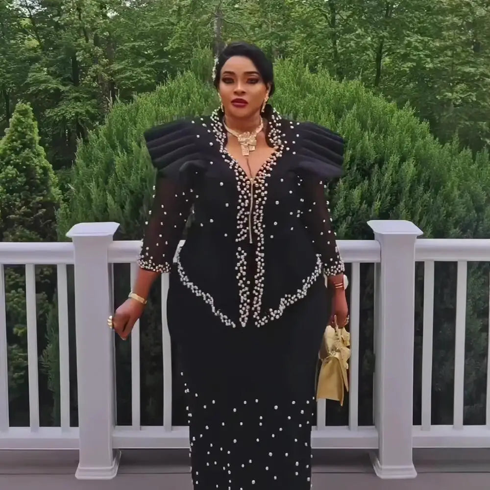 African women's elegant dress Mesh fabric