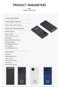 200000mAh 120W Power Bank Large Capacity Super Fast Charge Portable Power Bank With 4 Charging Cables LED Digital Display New