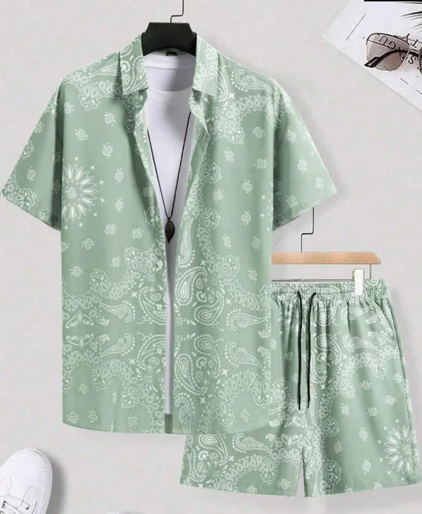 Men 3D Printed Retro Hawaiian Shirt Set